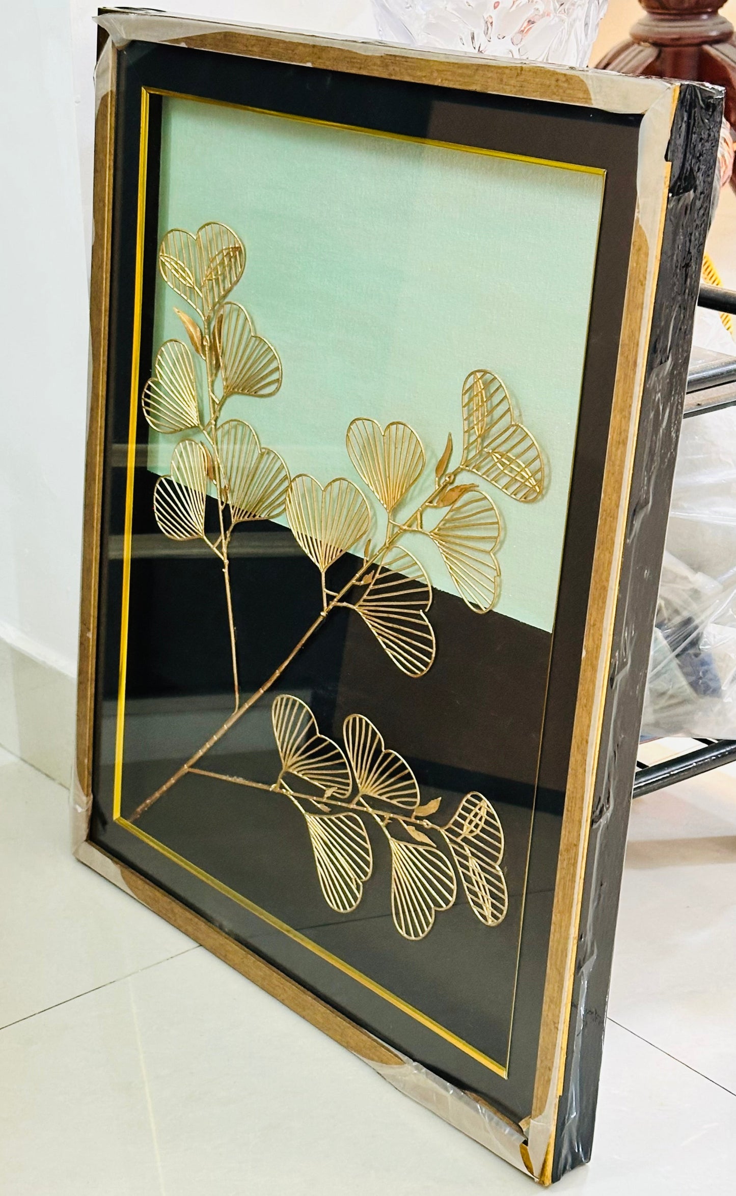 Wall Art Decor: Artificial leaves decor (with glass and frame) Set of 3