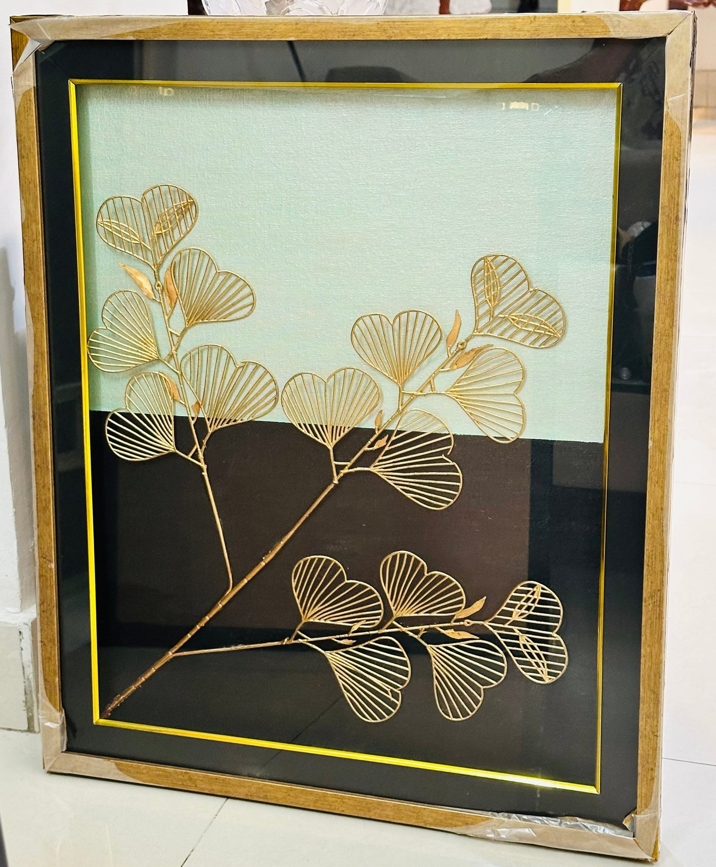 Wall Art Decor: Artificial leaves decor (with glass and frame) Set of 3