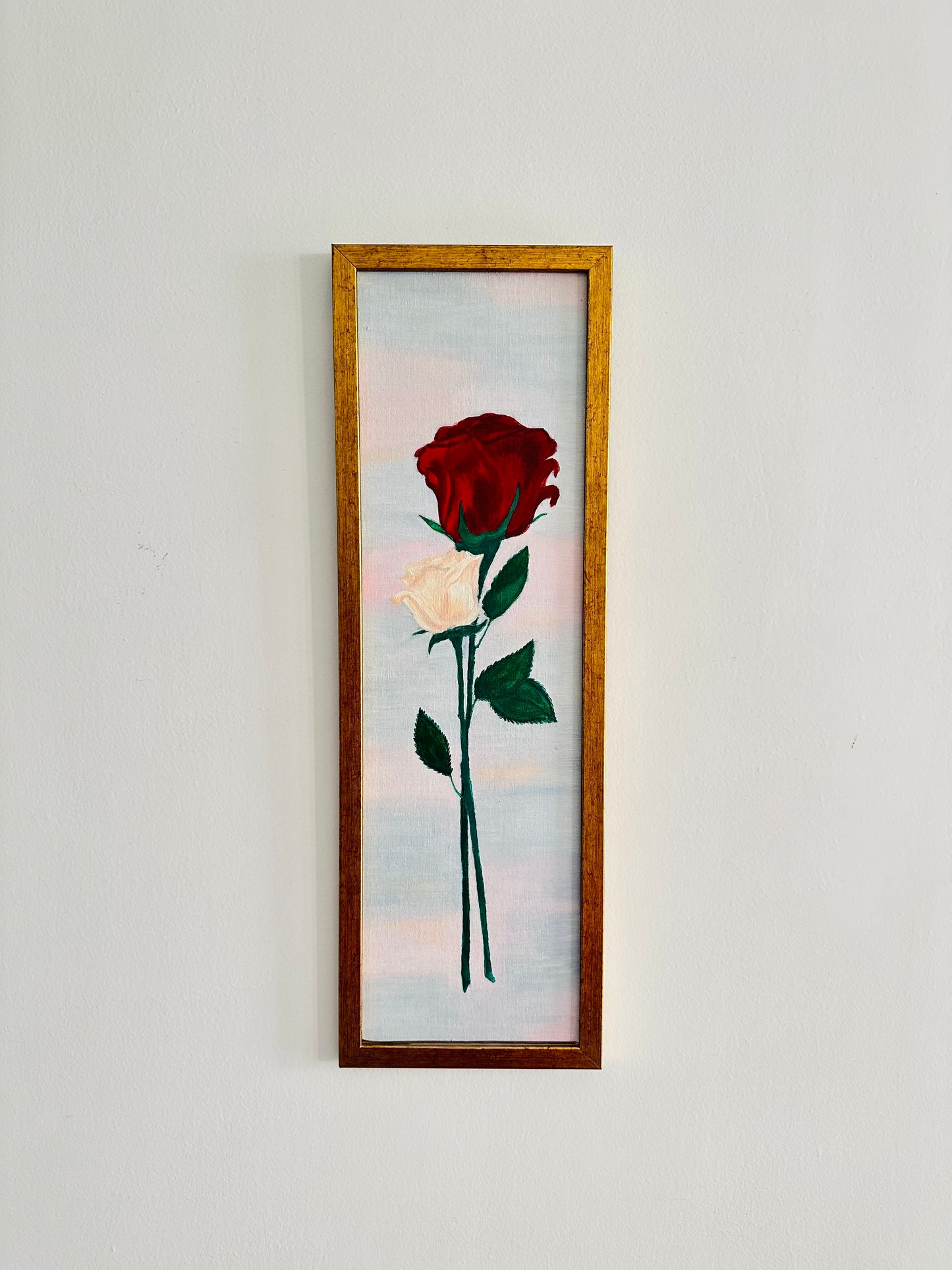 Roses: acrylic on canvas painting (6"X20") | Framed painting for wall hanging and home decor