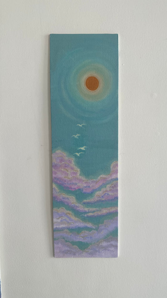 Painting | original artwork | Dreamy day sky | acrylic on canvas | sun | clouds | birds | sunshine painting