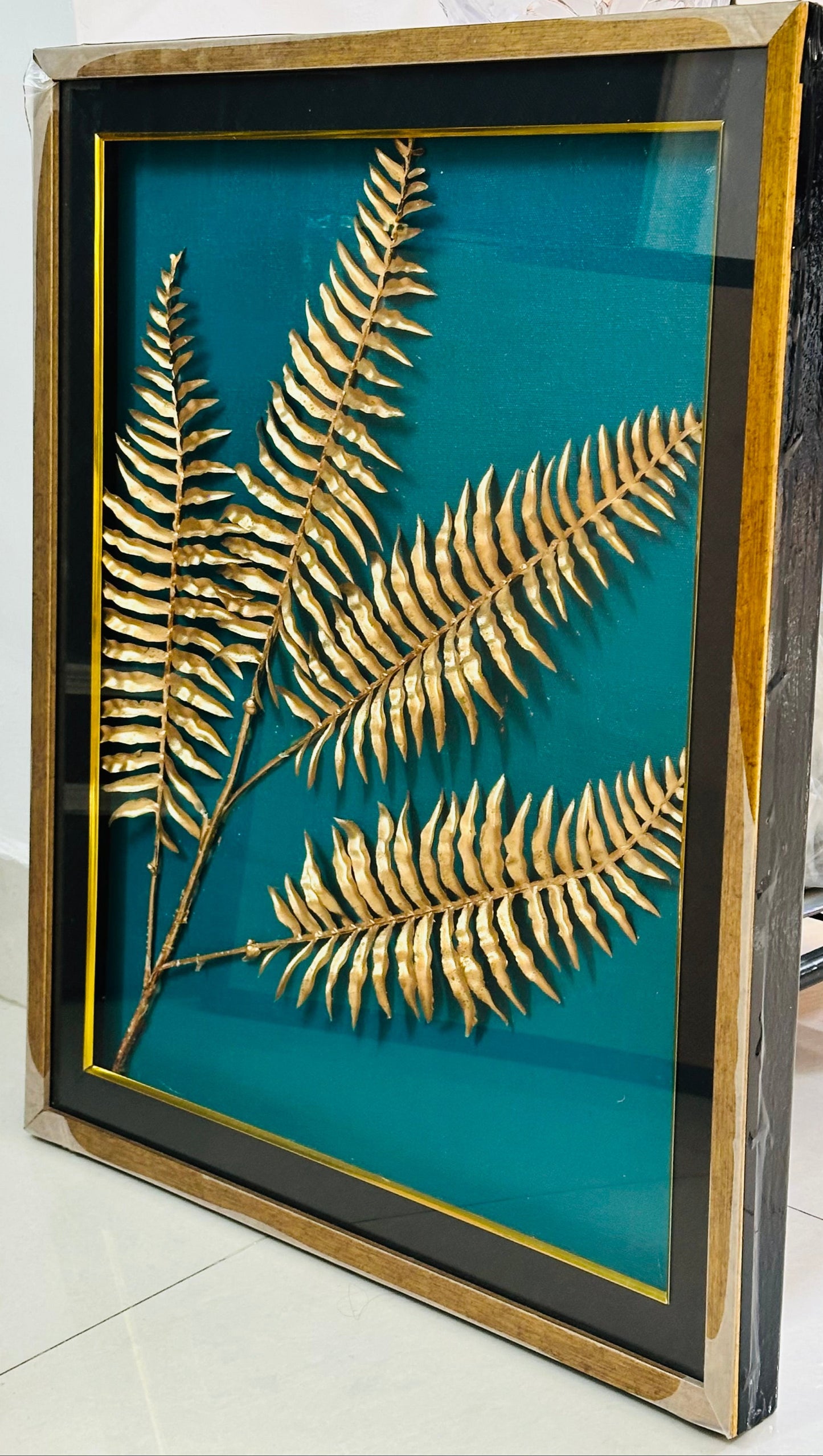 Wall Art Decor: Artificial leaves decor (with glass and frame) Set of 3