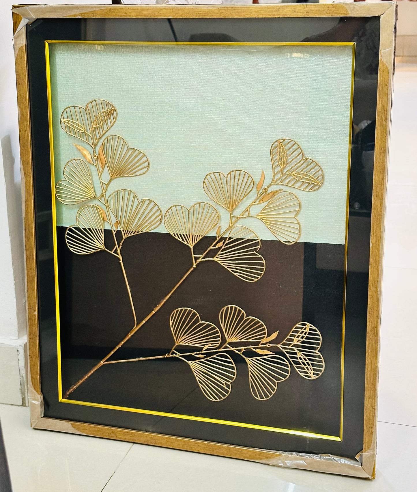 Wall Art Decor: Artificial leaves decor (with glass and frame) Set of 3