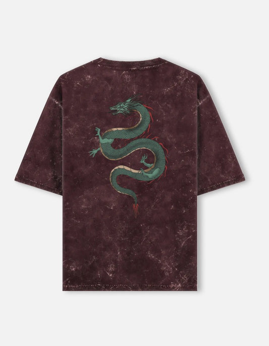 Acid Wash Dragon Print Oversized T-Shirt